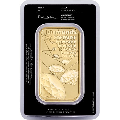 1 oz British James Bond Diamonds Are Forever Gold Bar (New w/ Assay) - Image 2