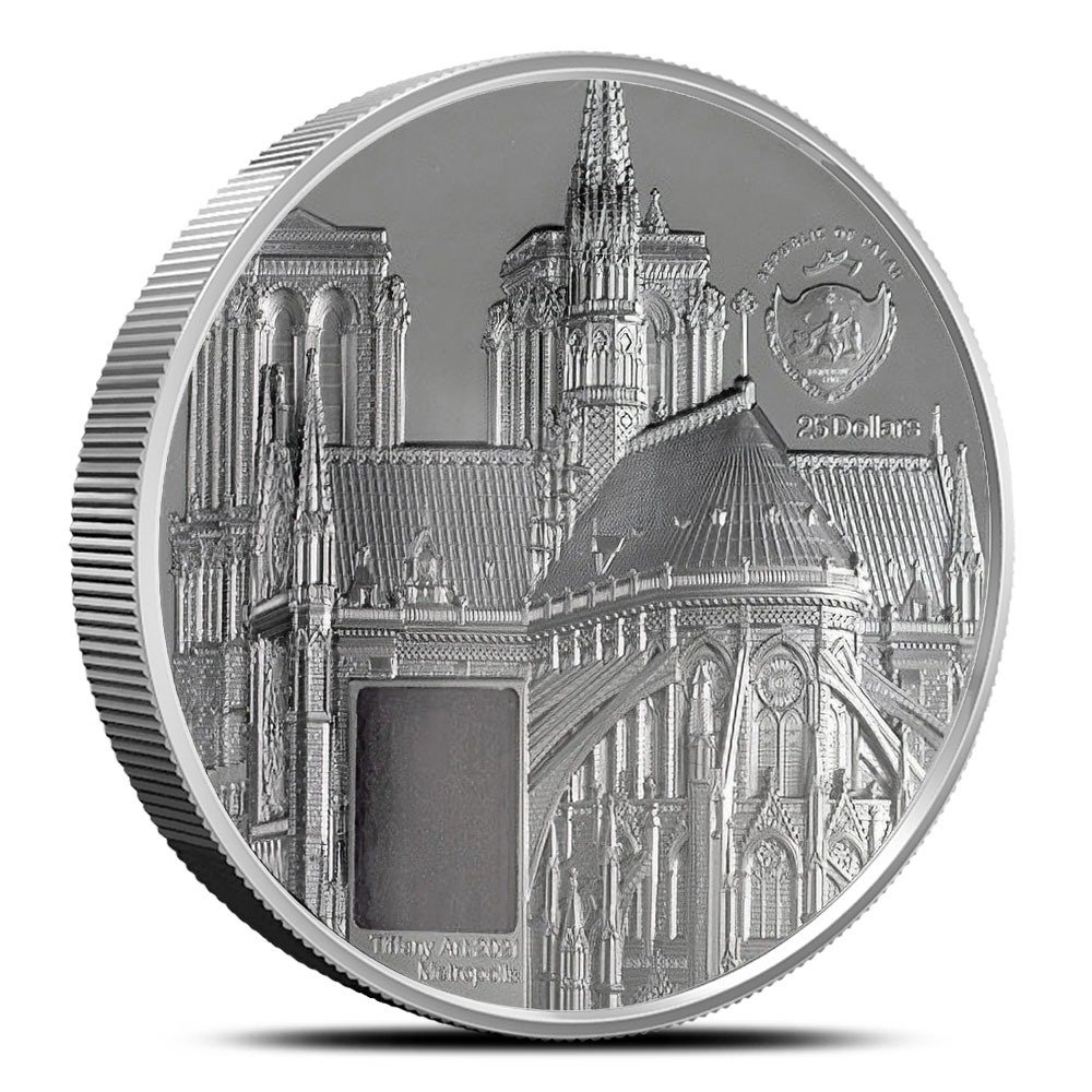 2021 5 oz Proof Palau Tiffany Art Metropolis Notre-Dame de Paris Silver Coin (Box + CoA) - Image 2