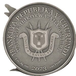 2023 5 oz Antique Burundi Silver Protecting Wildlife Crocodile Coin (Box + CoA)