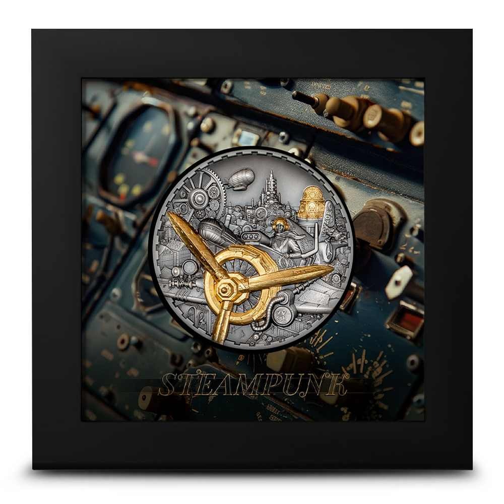 2025 3 oz Antique Cook Islands Silver Steampunk Aviation Coin - Image 3