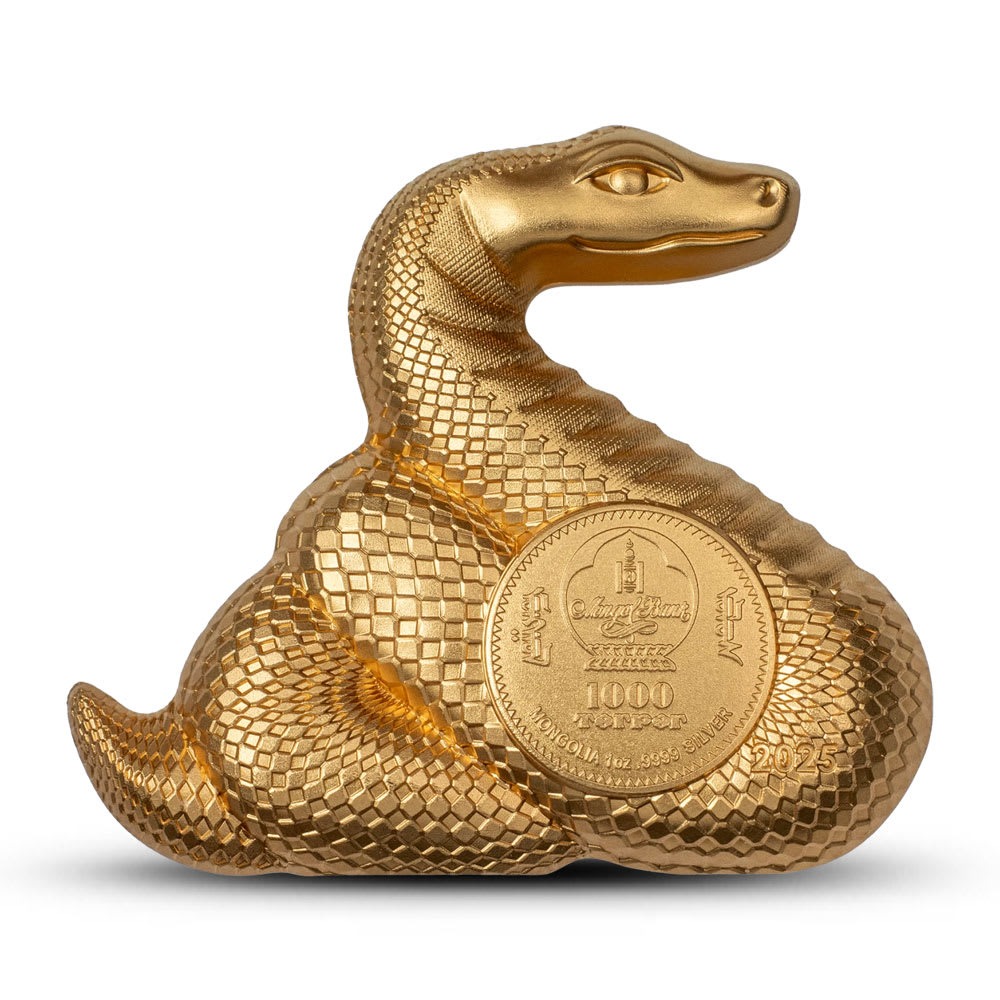 2025 1 oz Mongolia Silver Lunar Nimble Snake Coin (Gilded) - Image 2