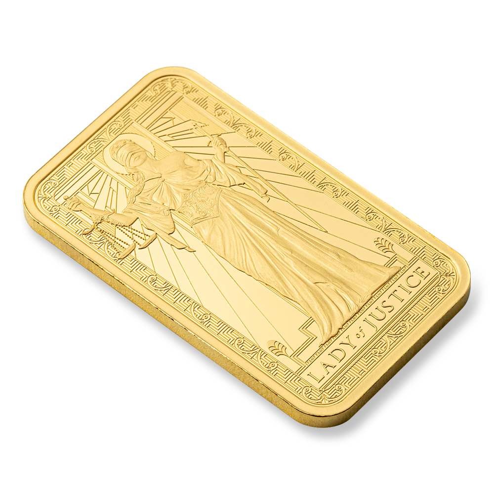 1 oz PAMP Suisse Gold Lady of Justice Bar (New w/Assay) - Image 3