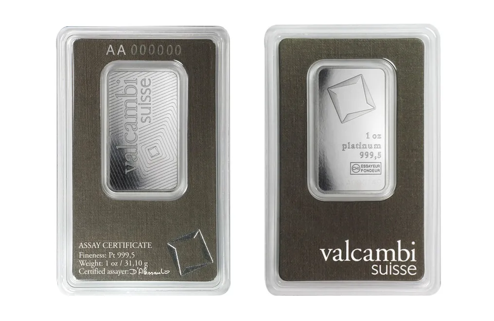 1 oz Valcambi Platinum Bar For Sale (New w/ Assay)