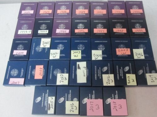1986-2018 Proof American Silver Eagle 32-Coin Set (Box + CoA, No 2009s)