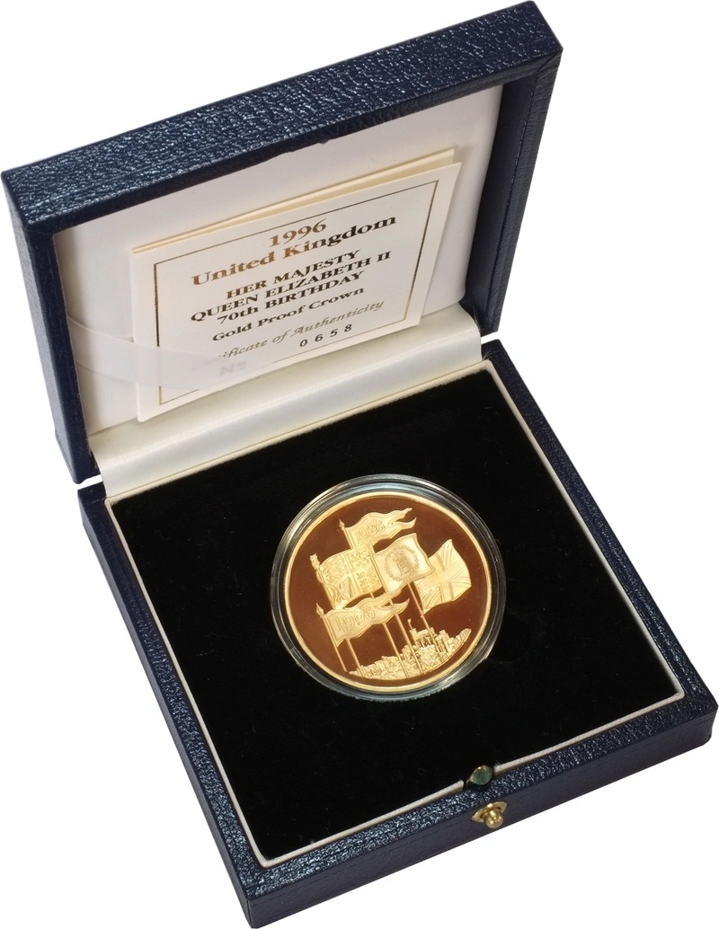 1996 Proof £5 Gold Crown Coin 70th Birthday of Queen Elizabeth II Boxed