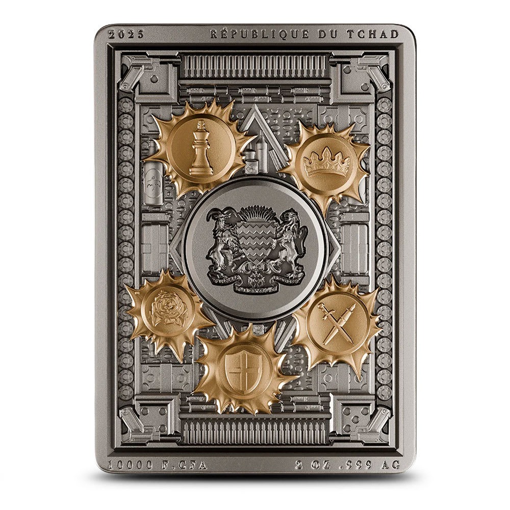 2025 2 oz Antique Republic of Chad Silver Genovese Crime Family Coin (Ultra High Relief, Gilded) - Image 2
