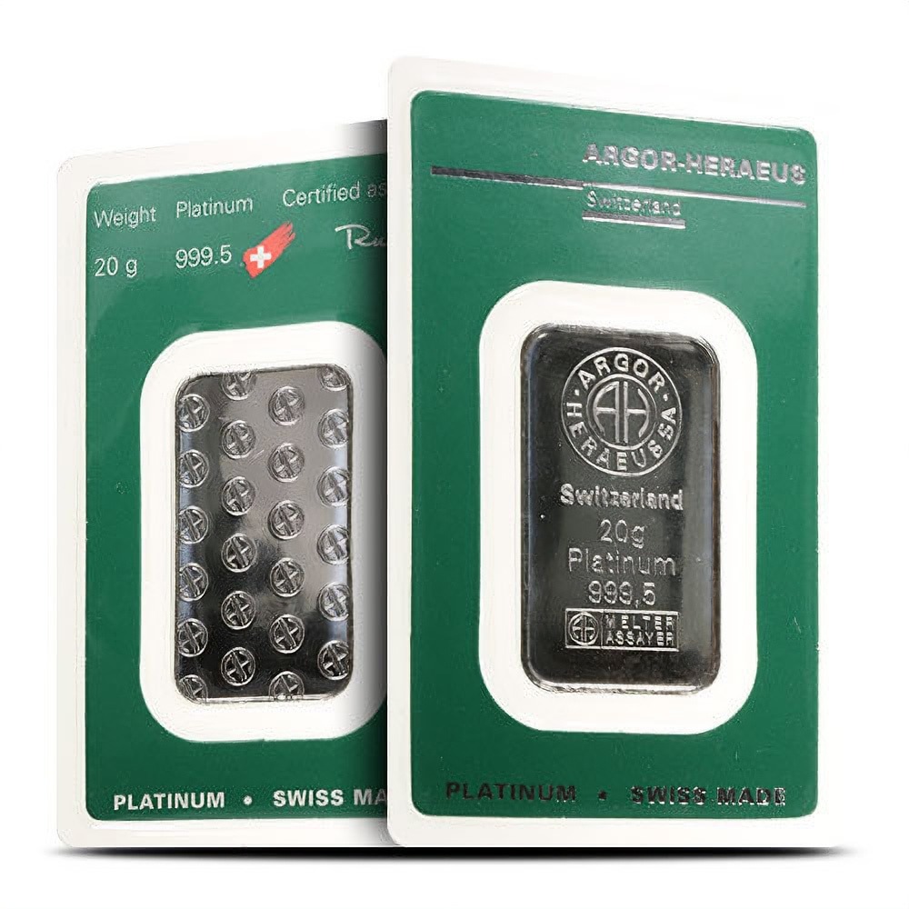 20 Gram Argor Heraeus Platinum Bar (New w/ Assay)