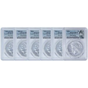 2021 Morgan and Peace Silver Dollar 6-Coin Set PCGS MS70 FS