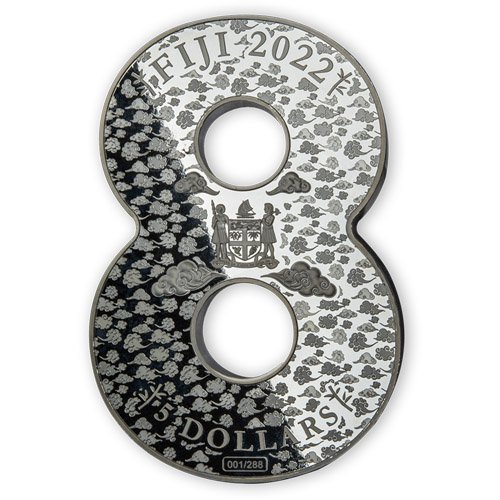 2022 888 Gram Fiji Silver Chinese Panda Lucky 8 Shaped Coin (Proof-Like, Box + CoA) - Image 3