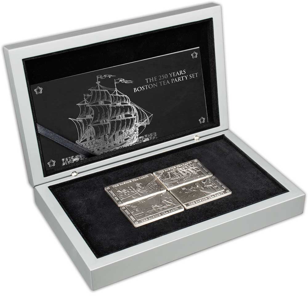 2023 Antique Barbados Silver The Boston Tea Party 4-Coin Set - Image 3