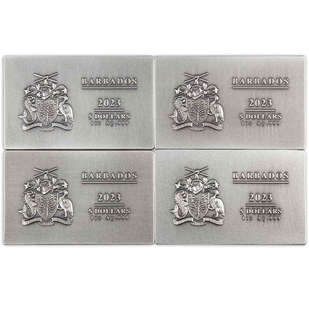 2023 Antique Barbados Silver The Boston Tea Party 4-Coin Set - Image 2