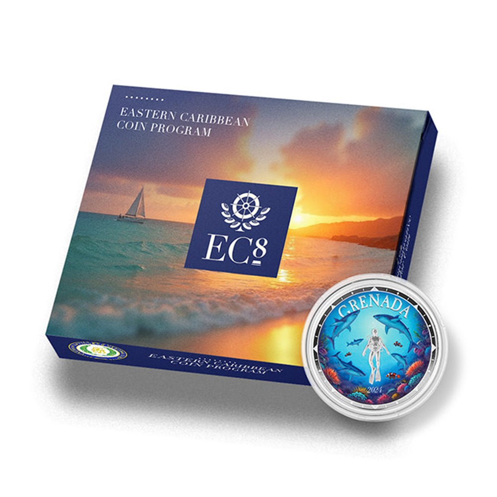 2024 1 oz Colorized EC8 Silver Grenada Shark Diver Coin - Image 3