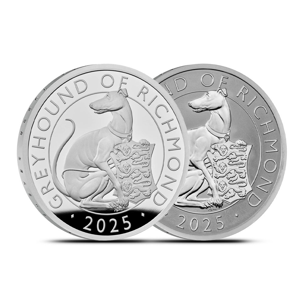 2025 Proof British Silver Reverse Frosted Tudor Beasts The Greyhound of Richmond 2-Coin Set