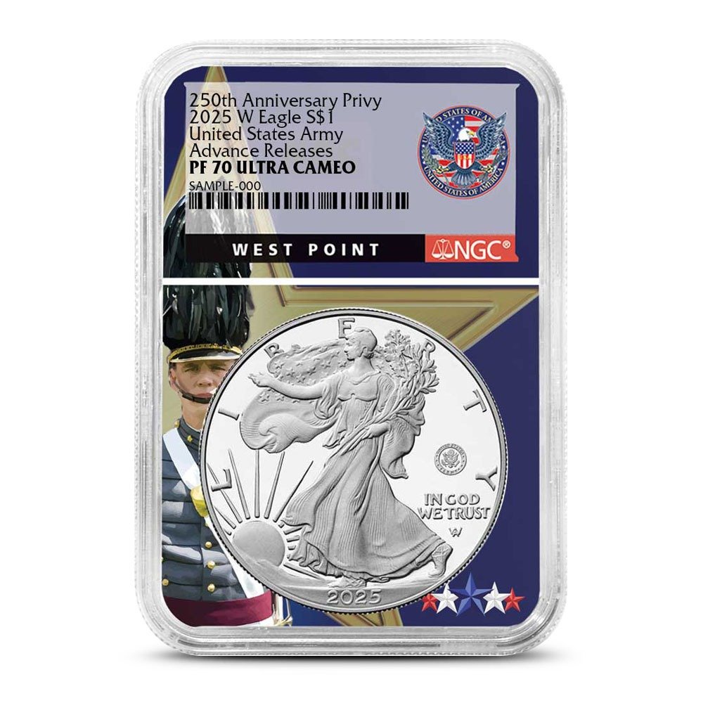 2025-W 1 oz Proof Army Privy American Silver Eagle Coin NGC PF70 UCAM Advanced Release