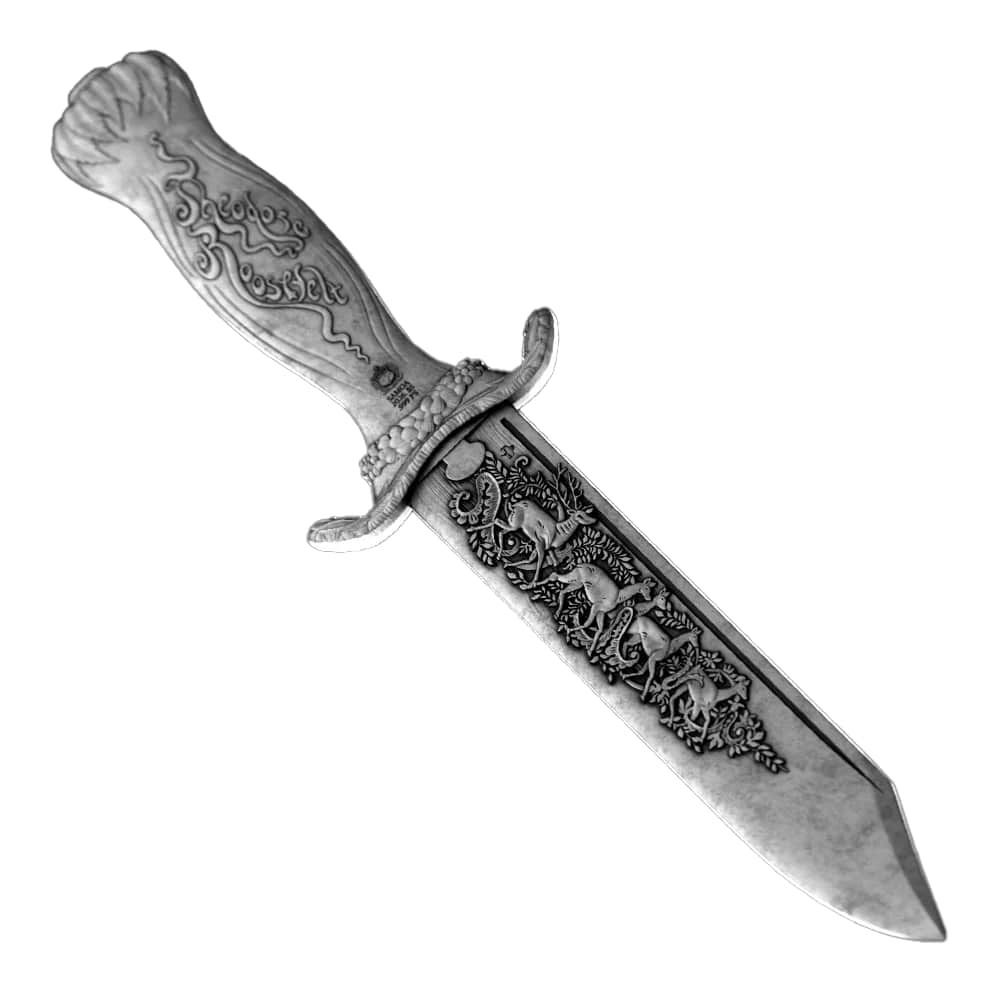 2026 2 oz Antique Samoa Silver Theodore Roosevelt's Bowie Knife Coin (High Relief, Box + CoA) - Image 4