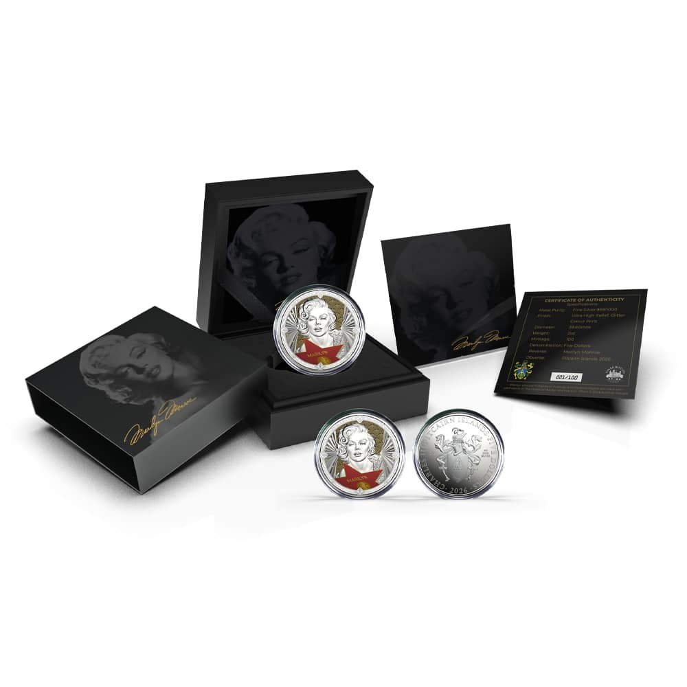 2026 2 oz Proof Colorized Pitcairn Islands Marilyn Monroe Silver Coin (Box & CoA) - Image 3
